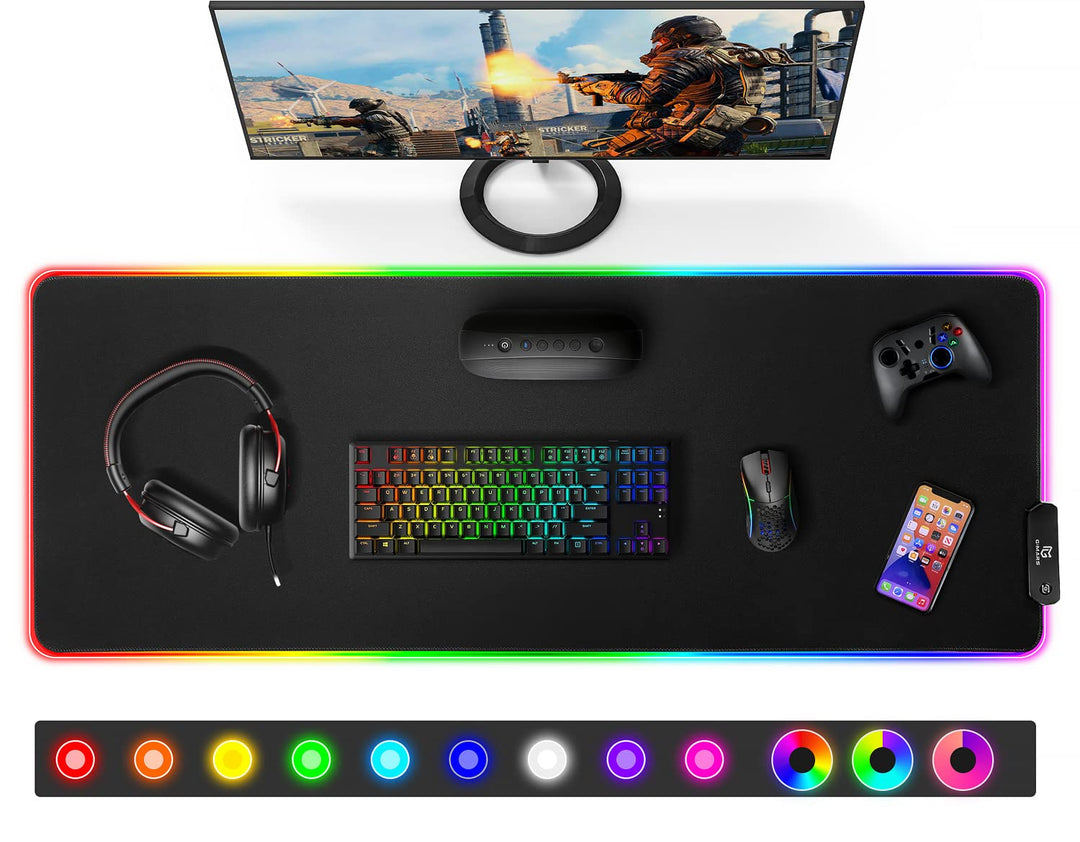 Gimars Gaming Mauspad, 12 LED Beleuchtungsmodi RGB Mousepad XXL, 800x300x5mm, Gross Desk Mat Gaming
