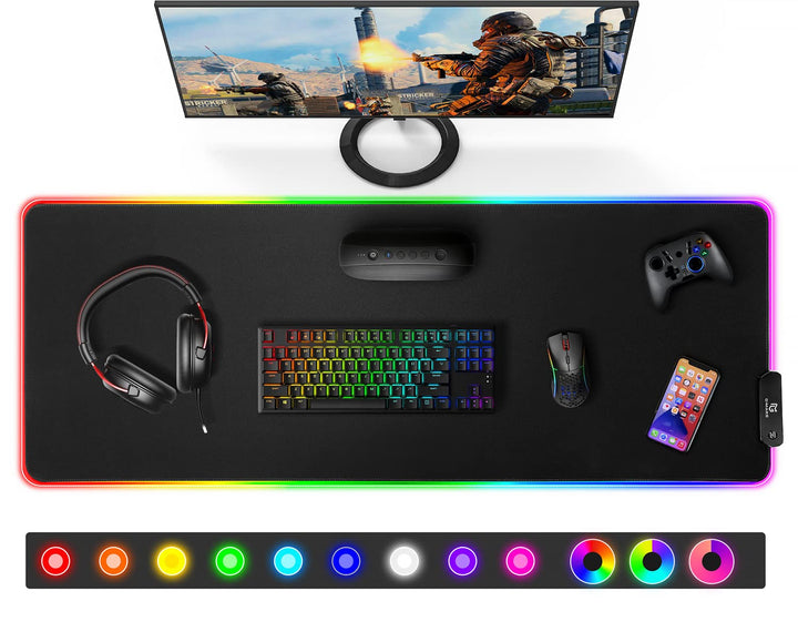 Gimars Gaming Mauspad, 12 LED Beleuchtungsmodi RGB Mousepad XXL, 800x300x5mm, Gross Desk Mat Gaming