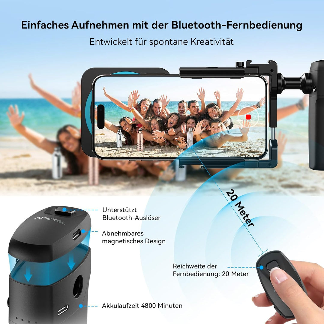 APEXEL iPhone Rig Kit, Smartphone Video Rig mit magnetischem Bluetooth, 2500 mAh-Griff-Ladehülle, 67