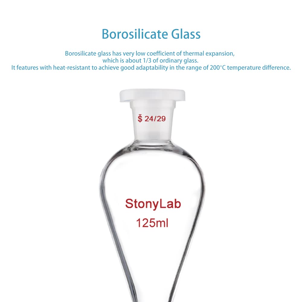 stonylab Scheidetrichter Glas, Borosilikatglas 125 ml Scheidetrichter Heavy Wall Conical Separatory