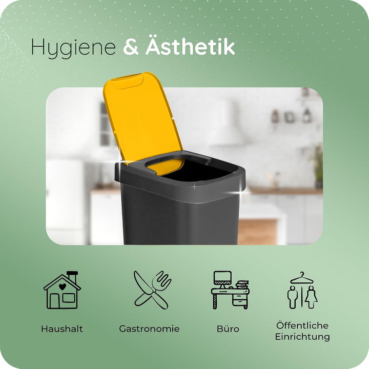 Novaliv Mülleimer 25L mit Schwingdeckel Gelb, Mülltrennung Abfalleimer für Gelben Sack &amp; Verpackung,