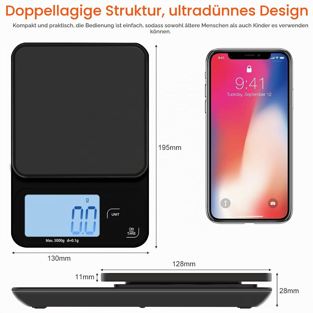 Elektronische Kaffeewaage, 5kg/0.1g Multifunktionale Küchenwaage Digital, Digitale Küchenwaagen Wand