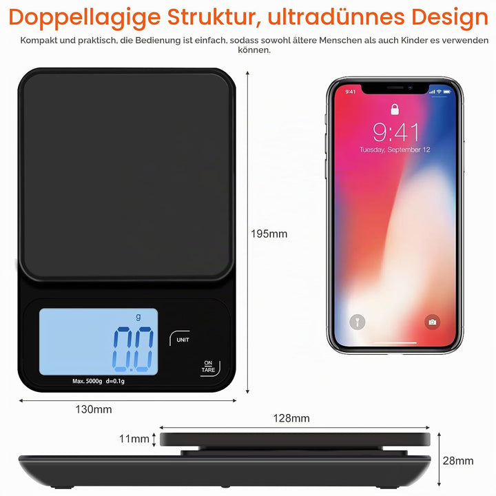 Elektronische Kaffeewaage, 5kg/0.1g Multifunktionale Küchenwaage Digital, Digitale Küchenwaagen Wand