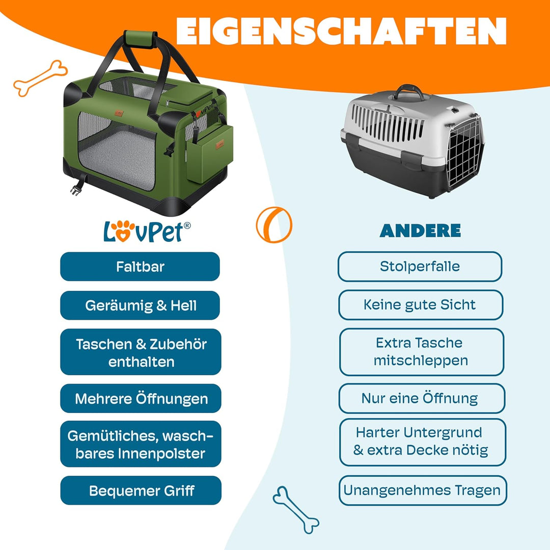 Lovpet® Transportbox Hund Katze Transporttasche XXL 91,4x63,5x63,5cm | Hunde-Tragetasche Faltbare Ka