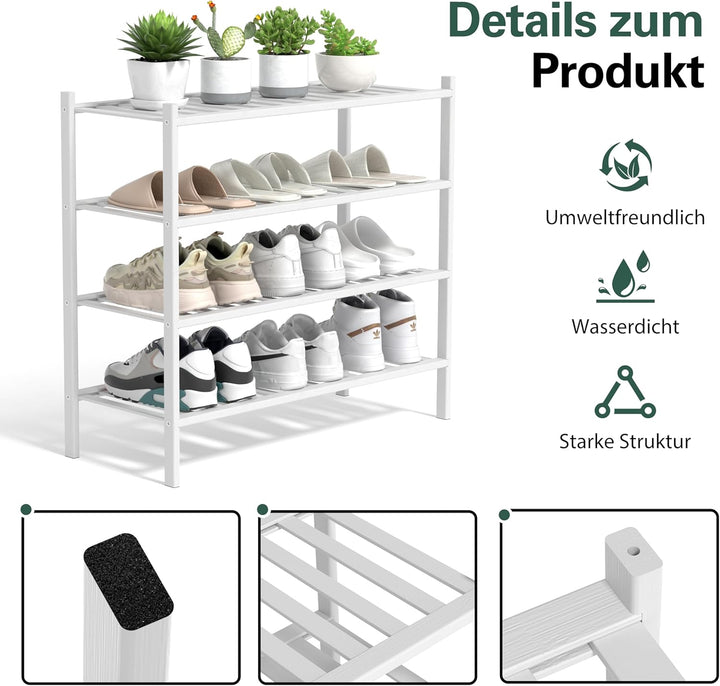 BAM BOO BOX - Schuhregal aus Bambus, Schuhablage mit 4 Ebenen, 68 x 28 x 64 cm, Erweiterbar Stapelba
