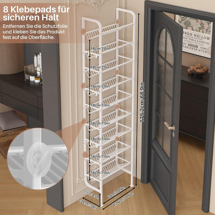Tür Schuhregal, 9 Ebenen Metall Schuhablage Hinter der Tür, Offener Platzsparend Schuhschrank Schräg