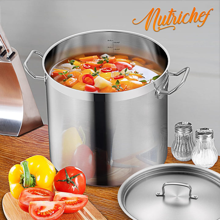 NutriChef Edelstahl Kochtopf 28,4L Induktion – Suppentopf mit Deckel, Profiqualität für Gastronomie