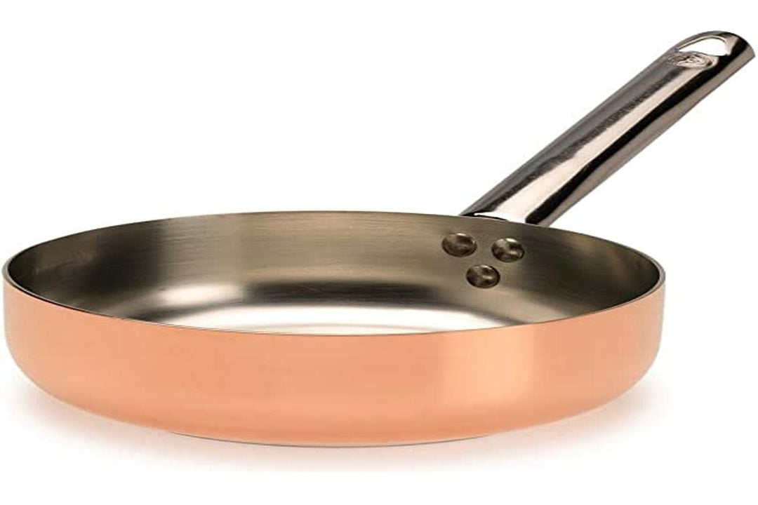 Pentole Agnelli ALCU111PI24 Verzinnte Kupferpfanne mit Edelstahlrohrgriff und Induktionsboden, 24 cm