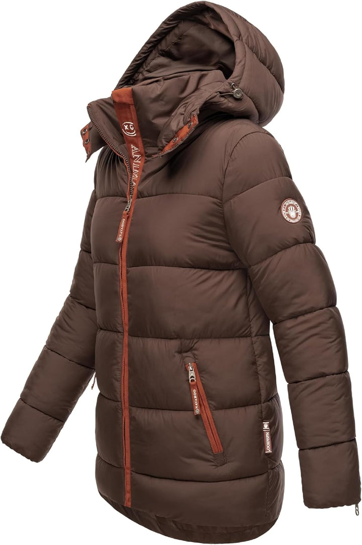 Navahoo Damen Kurze Winterjacke Steppjacke warm mit Abnehmbarer Kapuze aus recycelten Materialien Wa