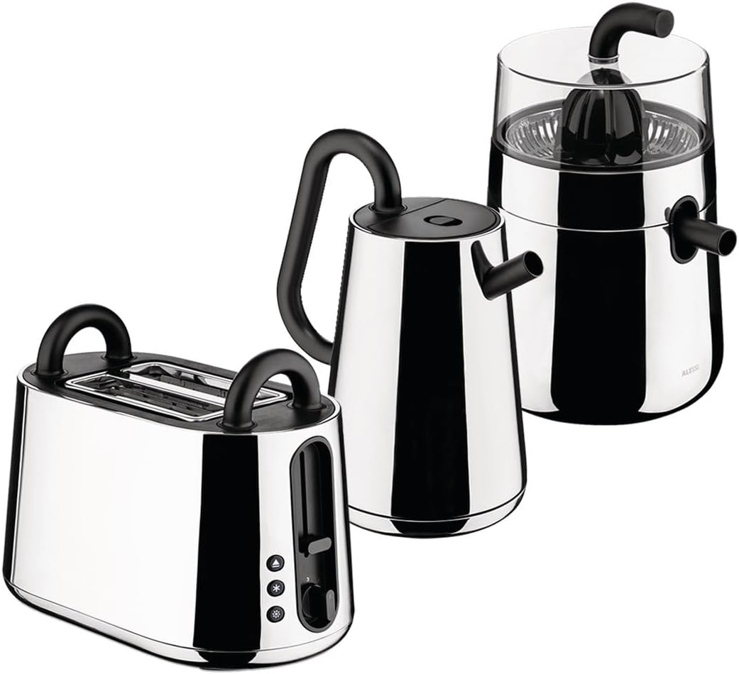 Alessi Toru NE02 B – Designer-Elektro-Zitruspresse, aus Edelstahl 18-10 und Thermoplastischem Harz,