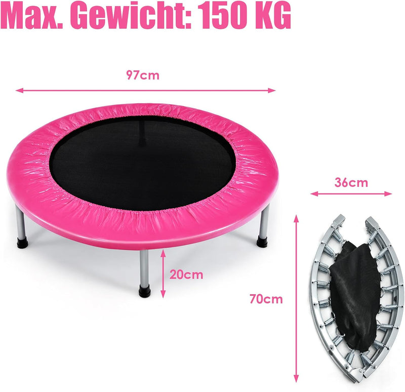 GOPLUS Faltbares Trampolin, Ø97cm Kindertrampolin klappbar bis 150kg Belastbar, Fitness Trampolin mi