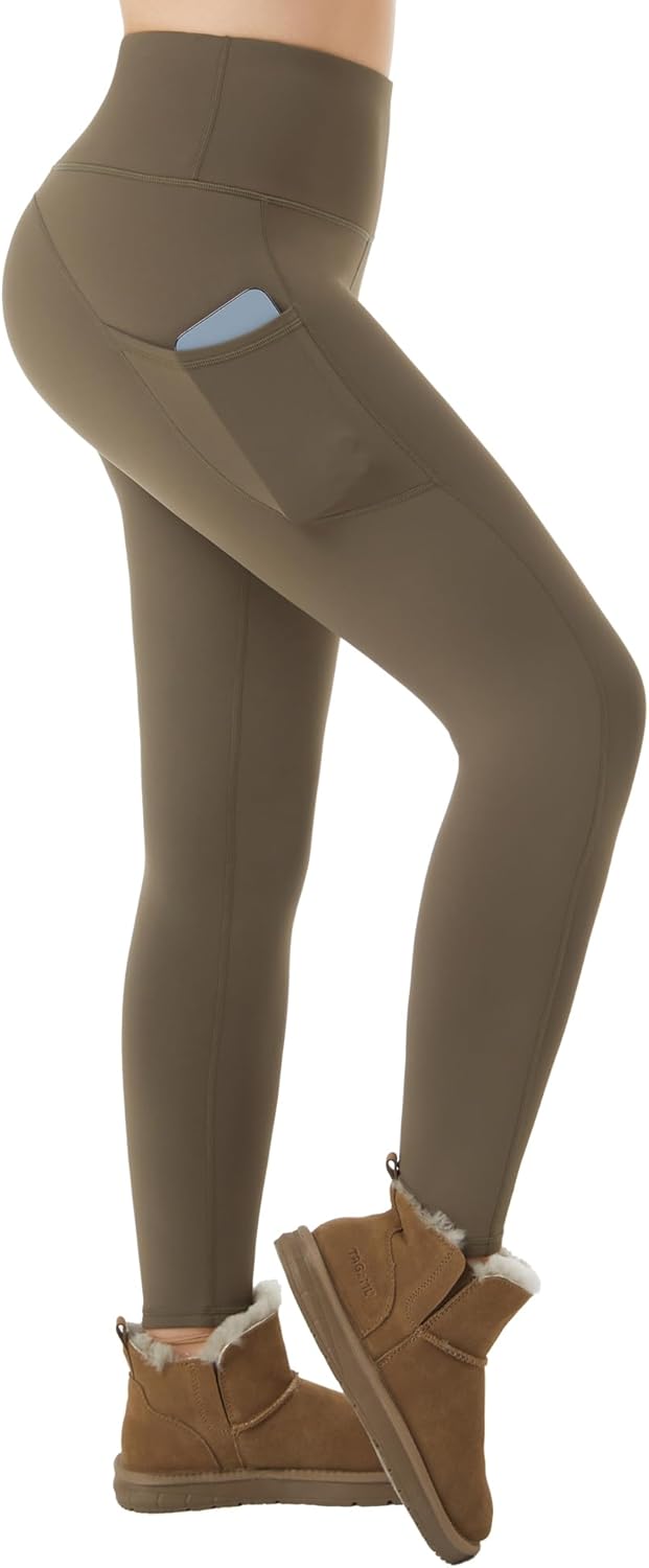 ineepor Thermo Leggings Damen Outdoor mit Fleece Gefütterte Leggins Taschen Hohe Taille Winter wasse