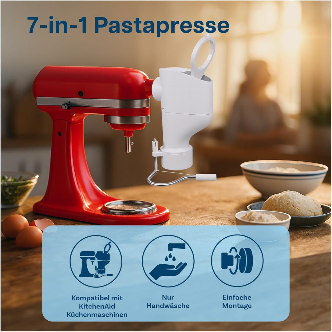 Pasta Press Aufsatz für KitchenAid Küchenmaschinen von MMOBIEL – 7-in-1 Pasta Maker mit Austauschbar