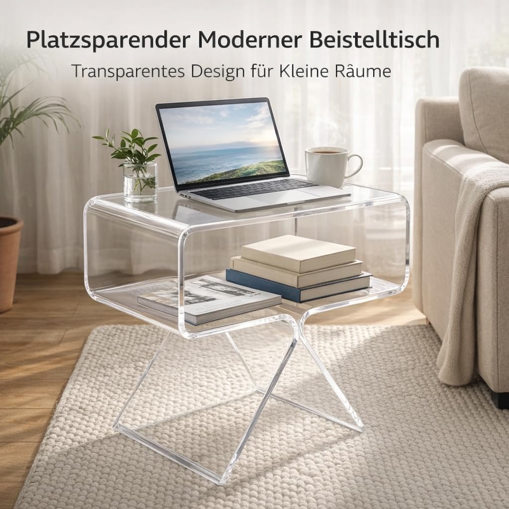 Acryl Beistelltisch Klar Moderner Nachttisch Kleiner Sofatisch Transparenter Endtisch für Schlafzimm