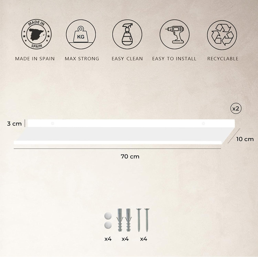 MILUKA Wandregal Weiss Metall | 2er Set Regal Wand 70 cm Long | Wandboards, Für Dekos, Bilderrahmen,