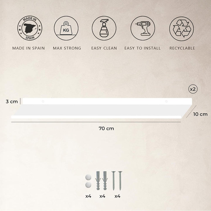 MILUKA Wandregal Weiss Metall | 2er Set Regal Wand 70 cm Long | Wandboards, Für Dekos, Bilderrahmen,