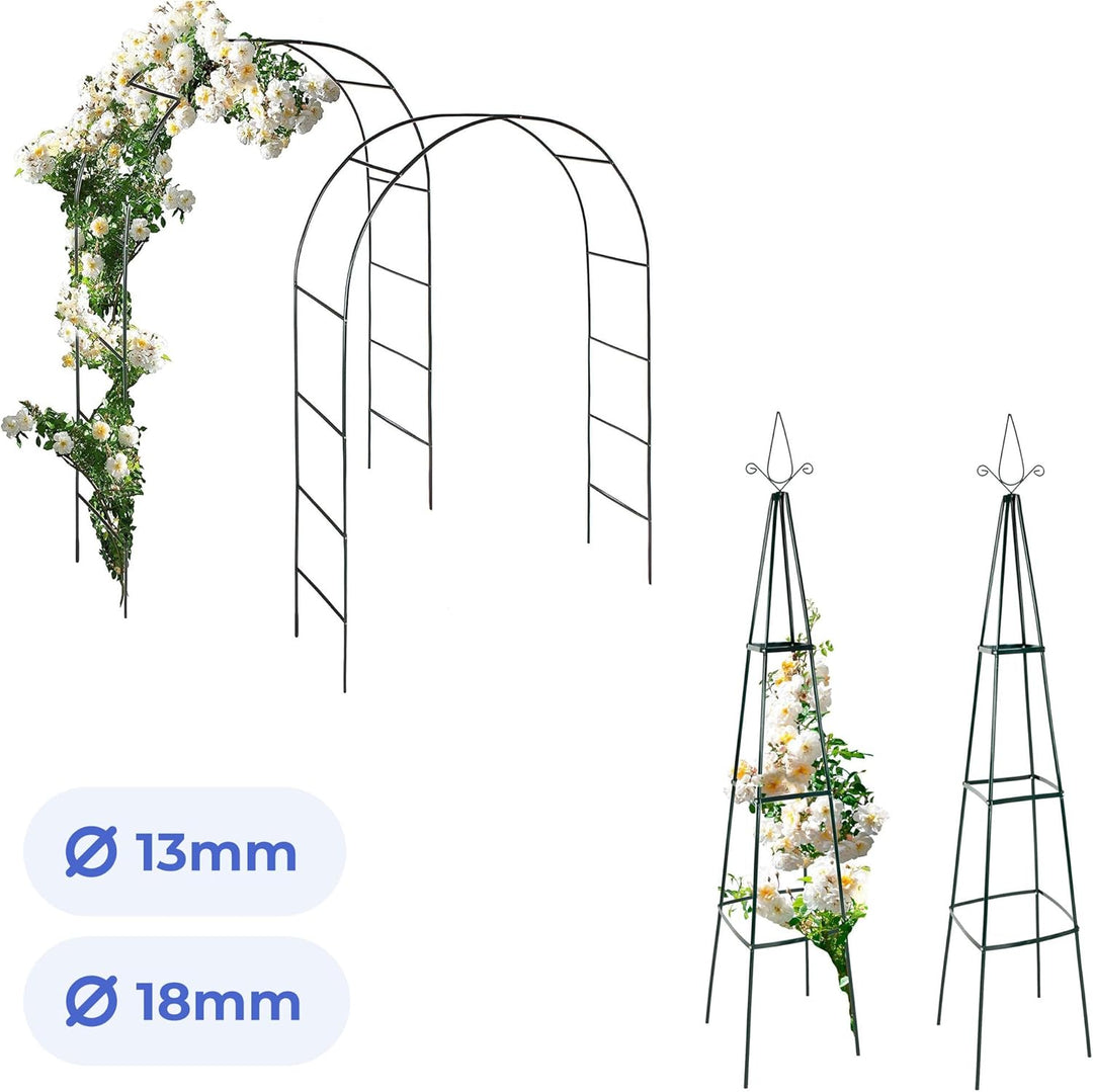 anaterra® Rosenbogen - Set, 2 Stück, Freistehend, Stabil, Metall, Grün - Rankhilfe, Gartenbogen, Ran