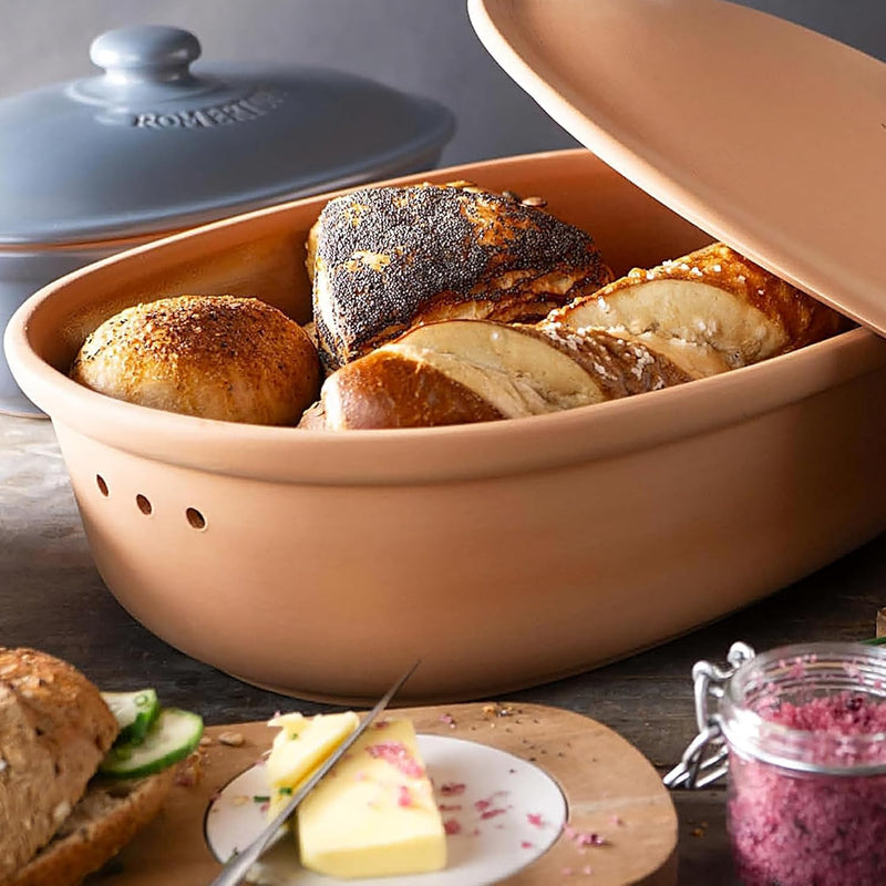 Römertopf Brottopf MAXI aus natürlicher Keramik, Aufbewahrungsbehälter aus Ton 6,5 Liter Single Terr