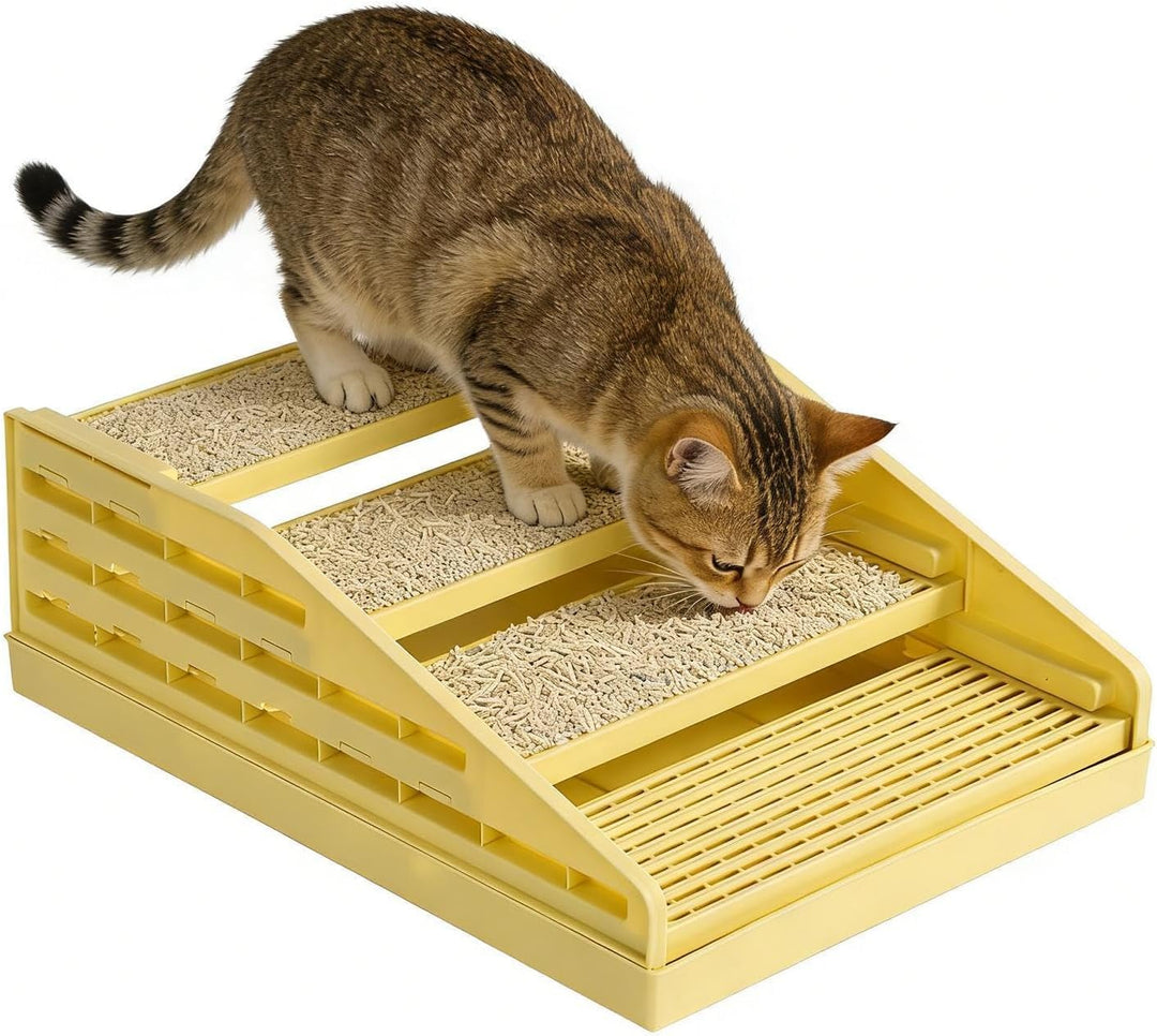 Katzen Klo Matte - 2 Lagen Einstellbar Spritzwasser Schutz | Kätzchen Klo Treppe | Rutsfester Gitter
