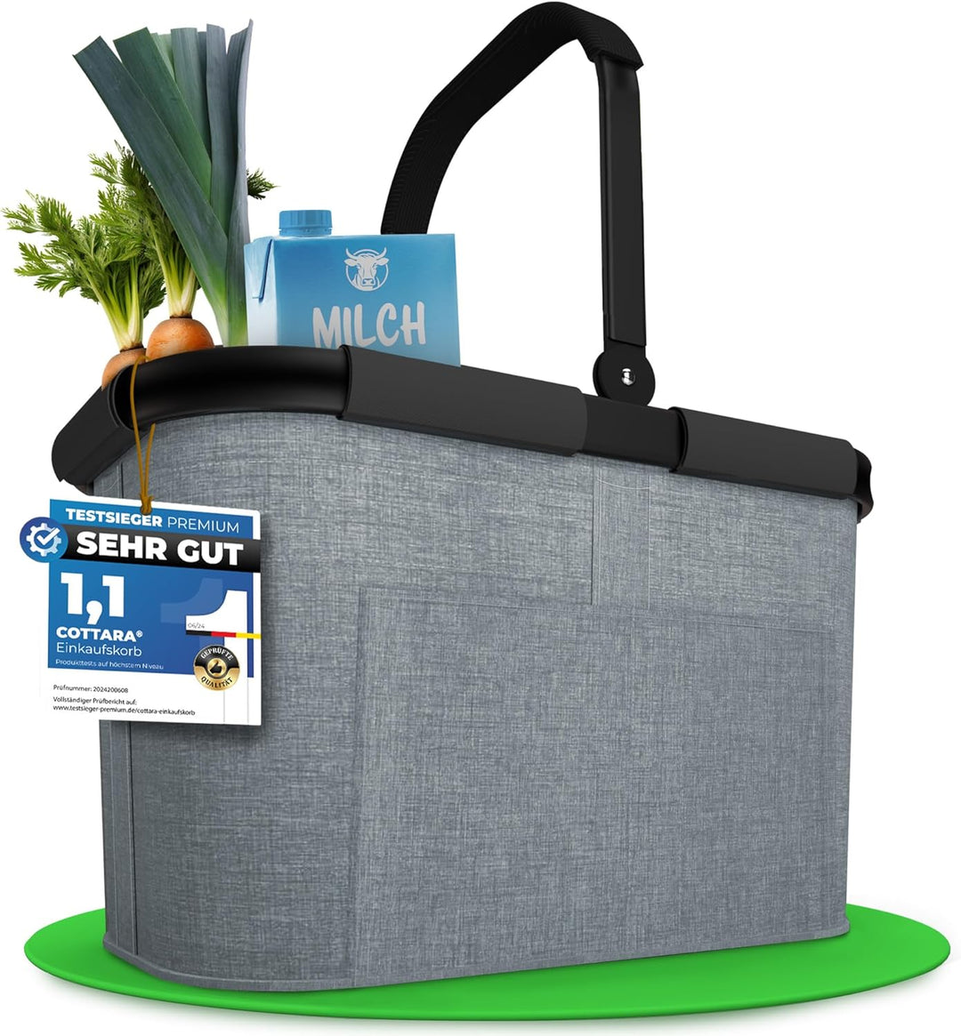 30l stabiler Einkaufskorb gross | Tragekorb mit Henkel und verstärktem Boden, Frontfach und Innentas