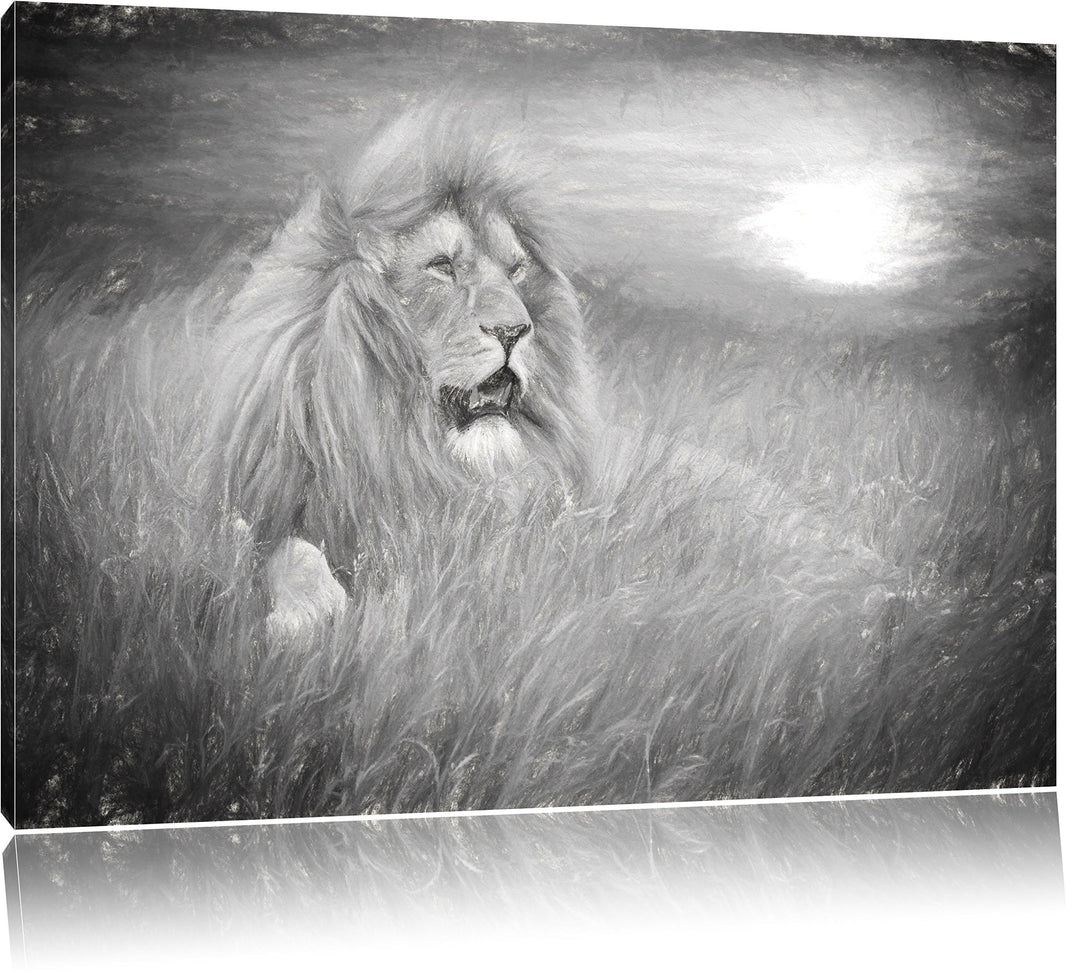 Pixxprint mächtiger Löwe Kunst als Leinwandbild/Grösse: 100x70 cm/Wandbild/Kunstdruck/fertig bespann