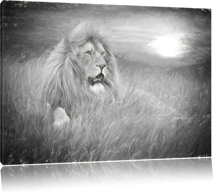 Pixxprint mächtiger Löwe Kunst als Leinwandbild/Grösse: 100x70 cm/Wandbild/Kunstdruck/fertig bespann