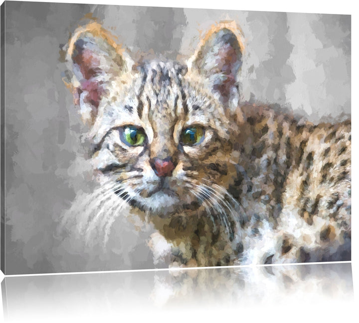 kleine aufmerksame Bengalkatze schwarz/weiss Deluxe Format: 100x70 cm auf Leinwand, XXL riesige Bild