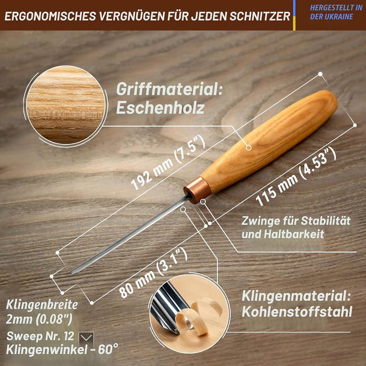 BeaverCraft Holzschnitzerei V Hohleisen K12/02 - Handmeissel für die Holzbearbeitung - Kompaktes Hol