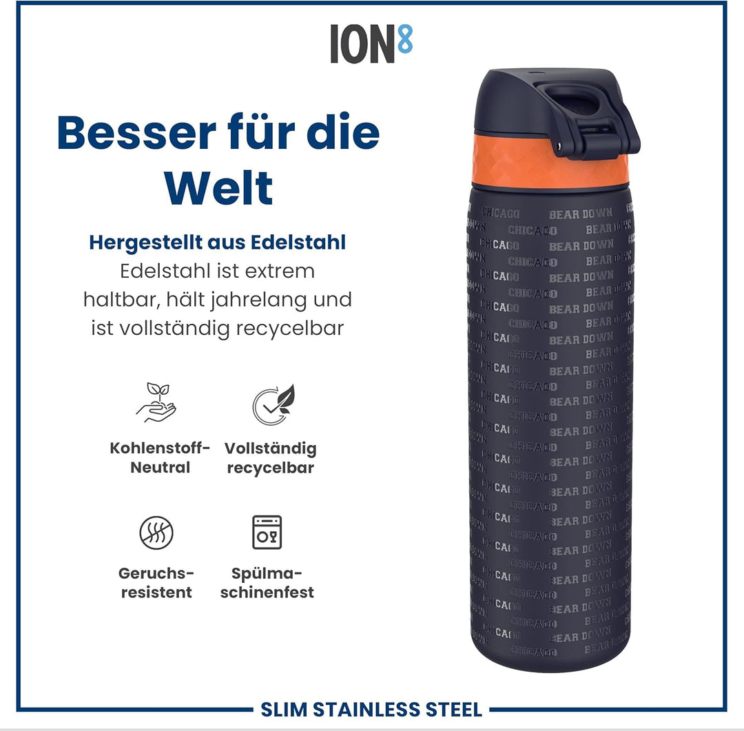 ion8 NFL Edelstahl-Trinkflasche, Auslaufsicher, Einhandöffnung, Sichere Verriegelung, Spülmaschinenf