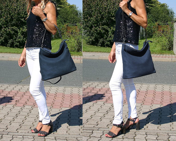 Jennifer Jones - Modische Damen Handtasche - 34 x 34 x 16 cm - austauschbare Henkel - Dunkel Blau, B