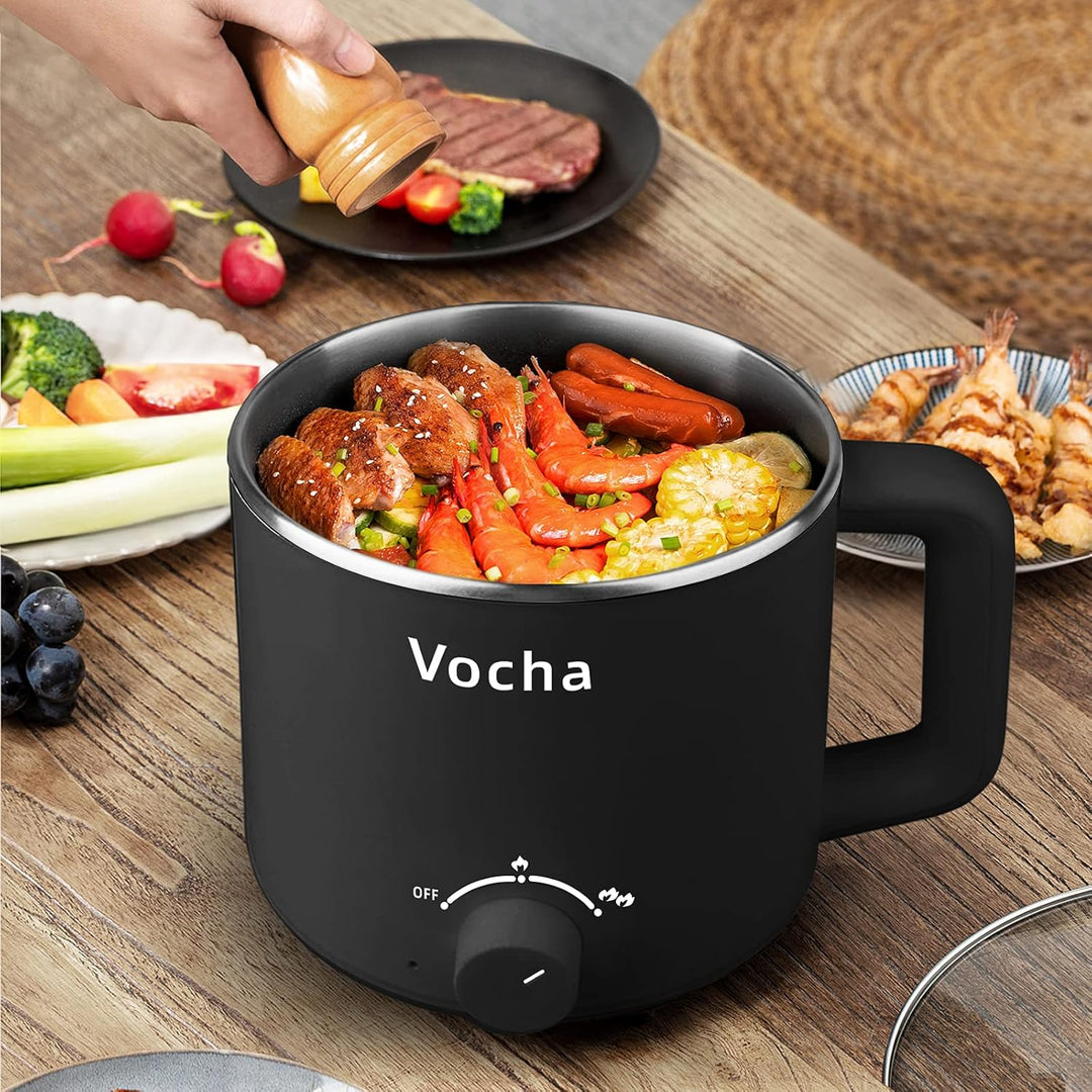 Vocha Elektrische Hot Pot Topf, 1.6L Kleiner Elektrischer Kochtopf, Tragbare Schneller Nudelkocher,