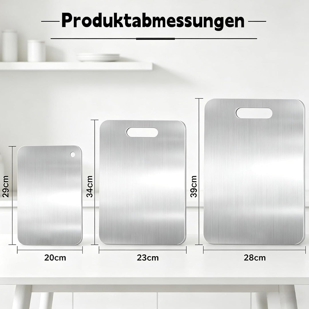 Titan Schneidebrett Set, 3 Stück Schneidebrett Edelstahl, Doppelseitiges Schneidebretter für Fleisch