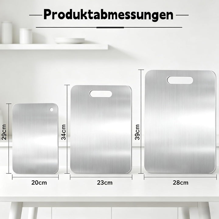 Titan Schneidebrett Set, 3 Stück Schneidebrett Edelstahl, Doppelseitiges Schneidebretter für Fleisch