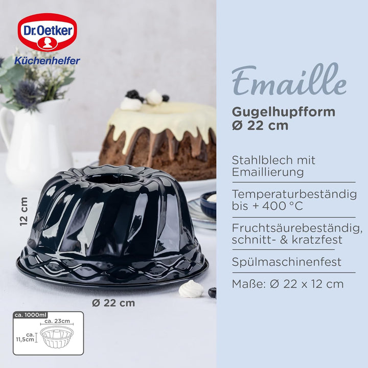 Dr. Oetker Guglhupf Backform Ø 22 cm Back-Liebe Emaille – Schnitt- & Kratzfeste Gugelhupf Form mit E