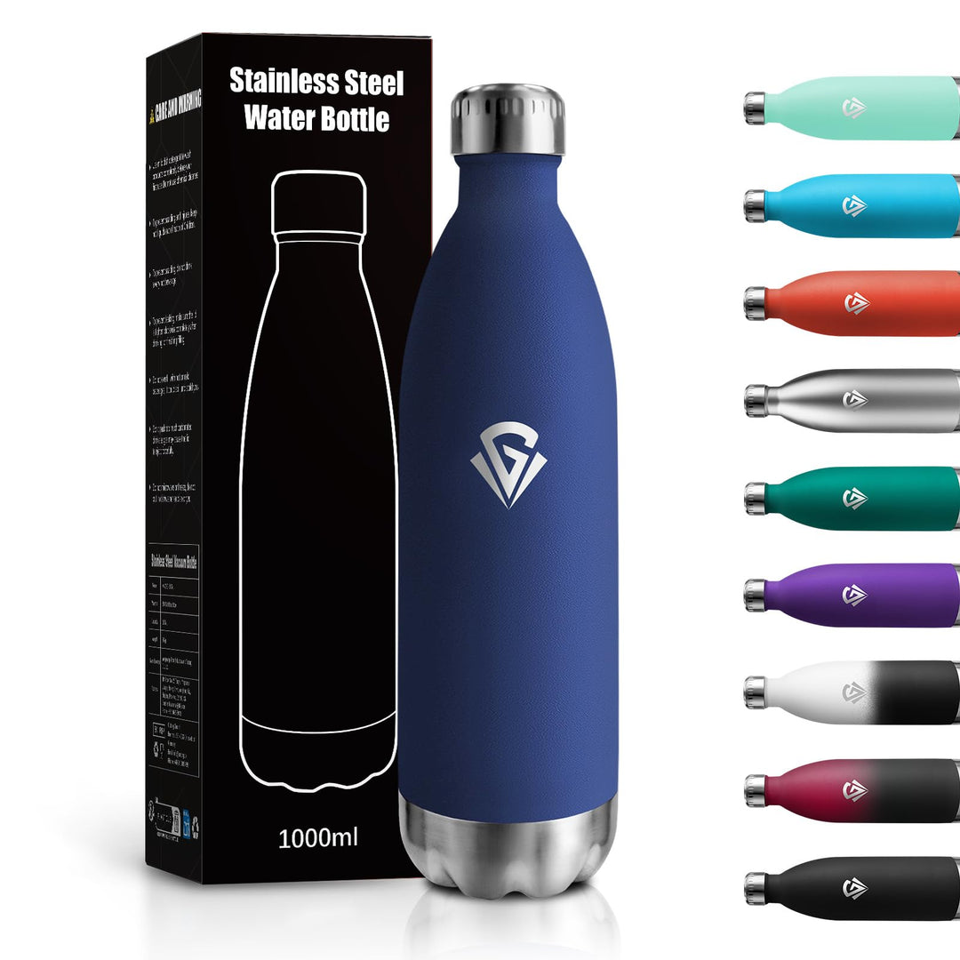 Trinkflasche Edelstahl 1L, BPA-Frei Isolierflasche, Thermosflasche Vakuum Doppelwandig, Trinkflasche