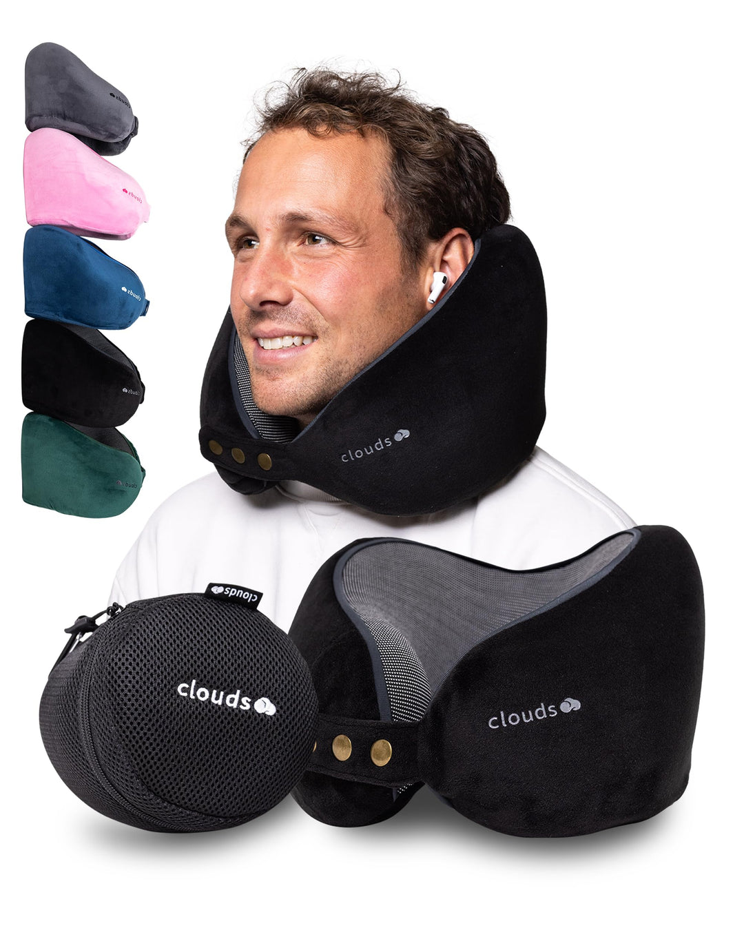 CLOUDS Nackenkissen Flugzeug & Auto – Einstellbares Memory Foam Reisekissen in 2 Grössen für Erwachs