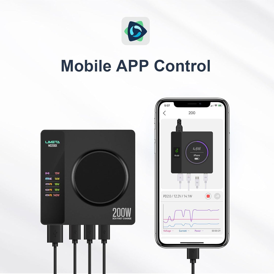 LIMETA 5-Port Ladegerät USB C Schnellladegerät PD3.0 Kabellos Magnetisch Induktive Handy Ladestation