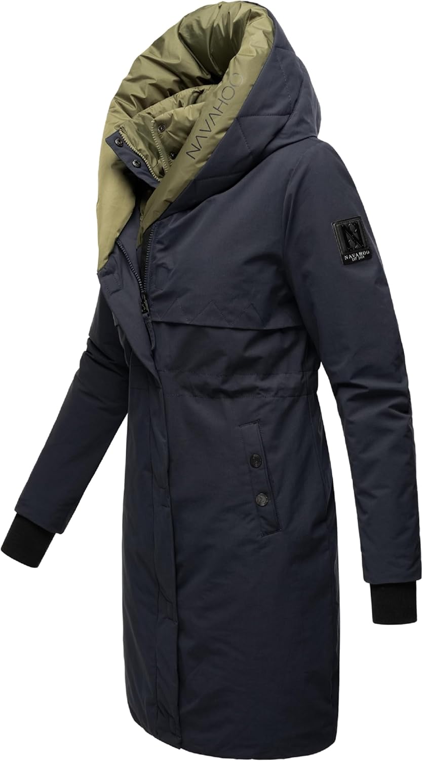 Navahoo Damen Mantel Lange warme Winter Steppjacke mit Kapuze Snowelf XS-XXL XXL Navy, XXL Navy