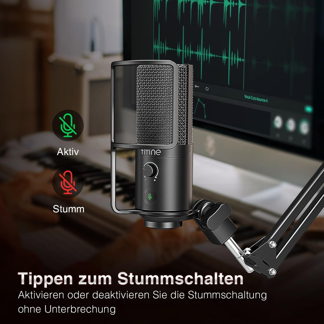 FIFINE USB Microphone Kit with Mute Button, Podcast Microphone with Boom Arm Stand for PC Computer,
