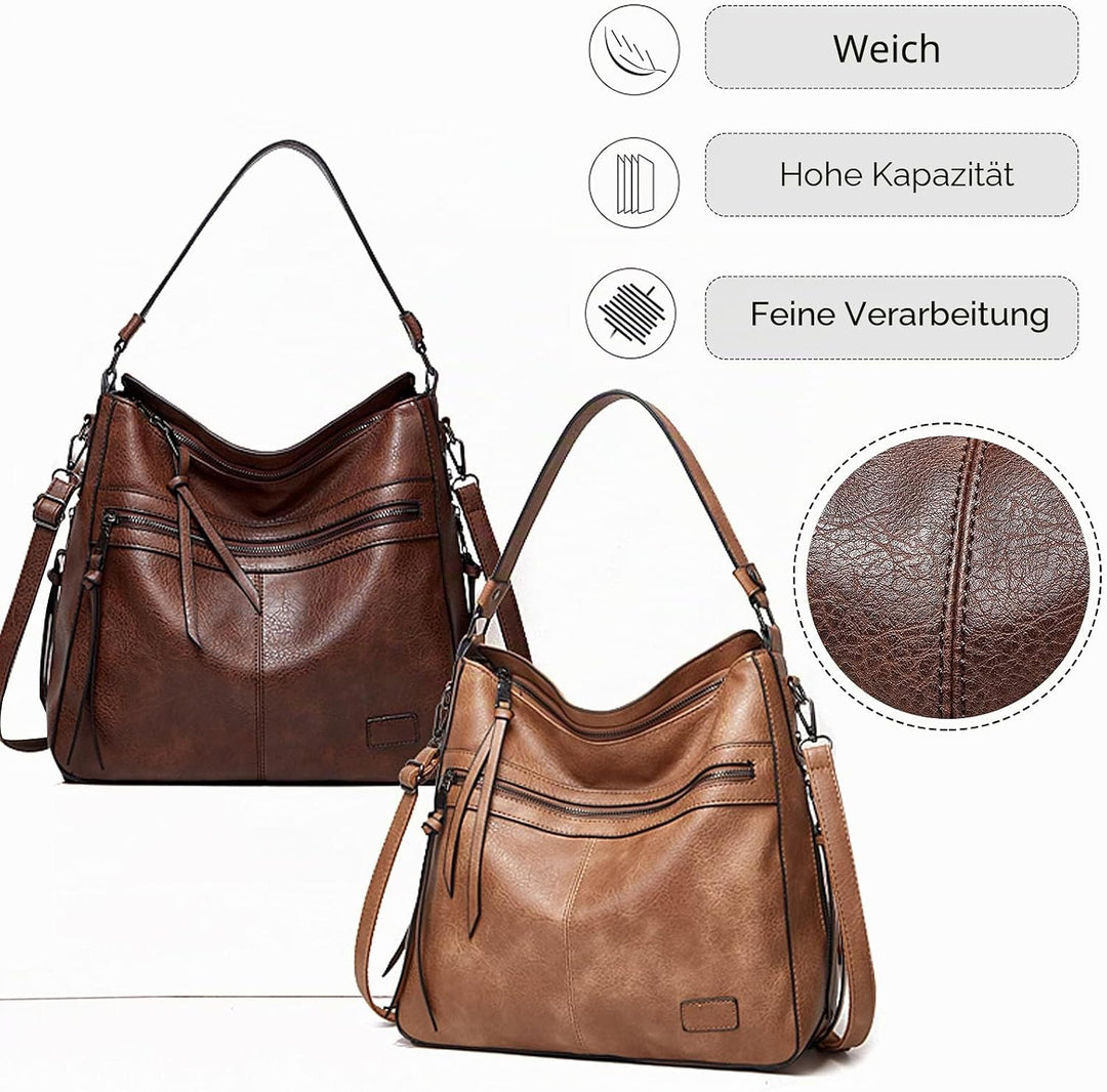 FANDARE Retro Handtaschen Damen Schultertasche Umhängetasche Wasserdicht PU Leder Frauen Quaste Trag