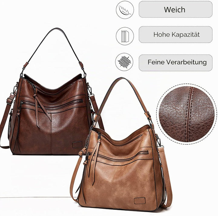 FANDARE Retro Handtaschen Damen Schultertasche Umhängetasche Wasserdicht PU Leder Frauen Quaste Trag