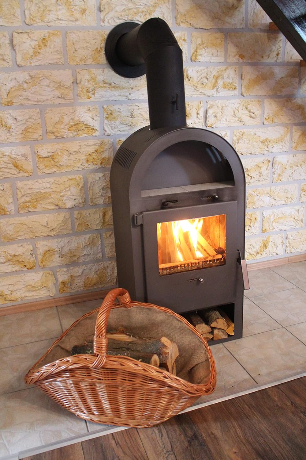 grosser Kaminholzkorb aus Weide mit Jute Kaminholztasche Feuerholzkorb Weidenkorb Kaminkorb Holzkorb