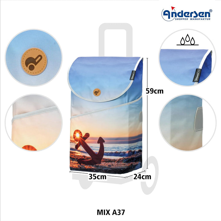 Andersen Einkaufstrolley - klappbar - 46 Liter - belastbar 40 kg - Stahlgestell - mit Kordelzug & Kl