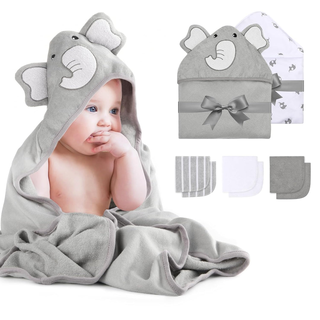 momcozy Baby Bath Towel Set, 8-Piece , 2 x Hooded Towels 76 x 76 cm and 6 x washcloths 24 x 24 cm, w