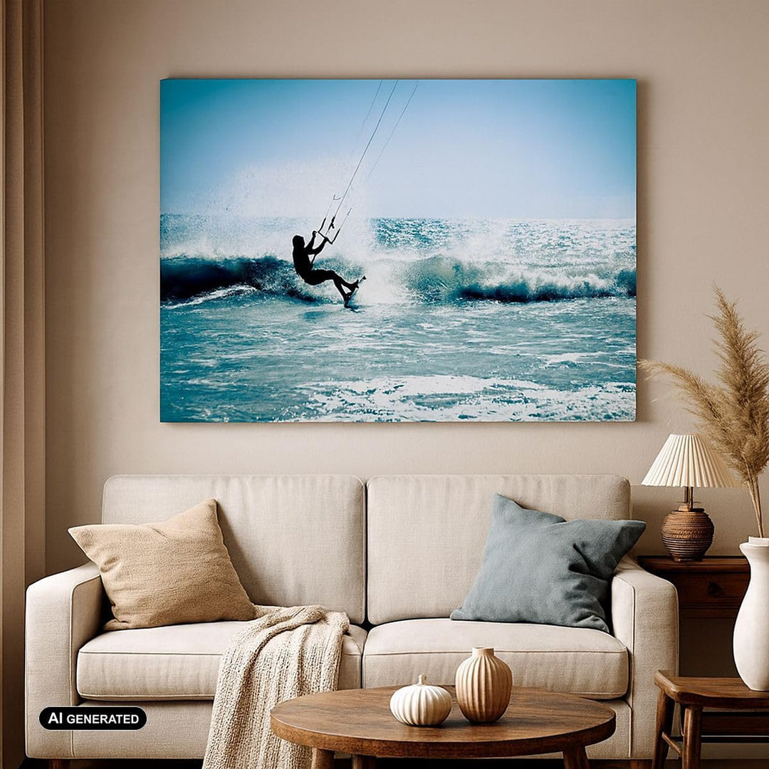 Bilder auf Leinwand 100x70cm Leinwandbild Drachen-Surfen Wasser Ozean Gross Wanddeko Bild Schlafzimm
