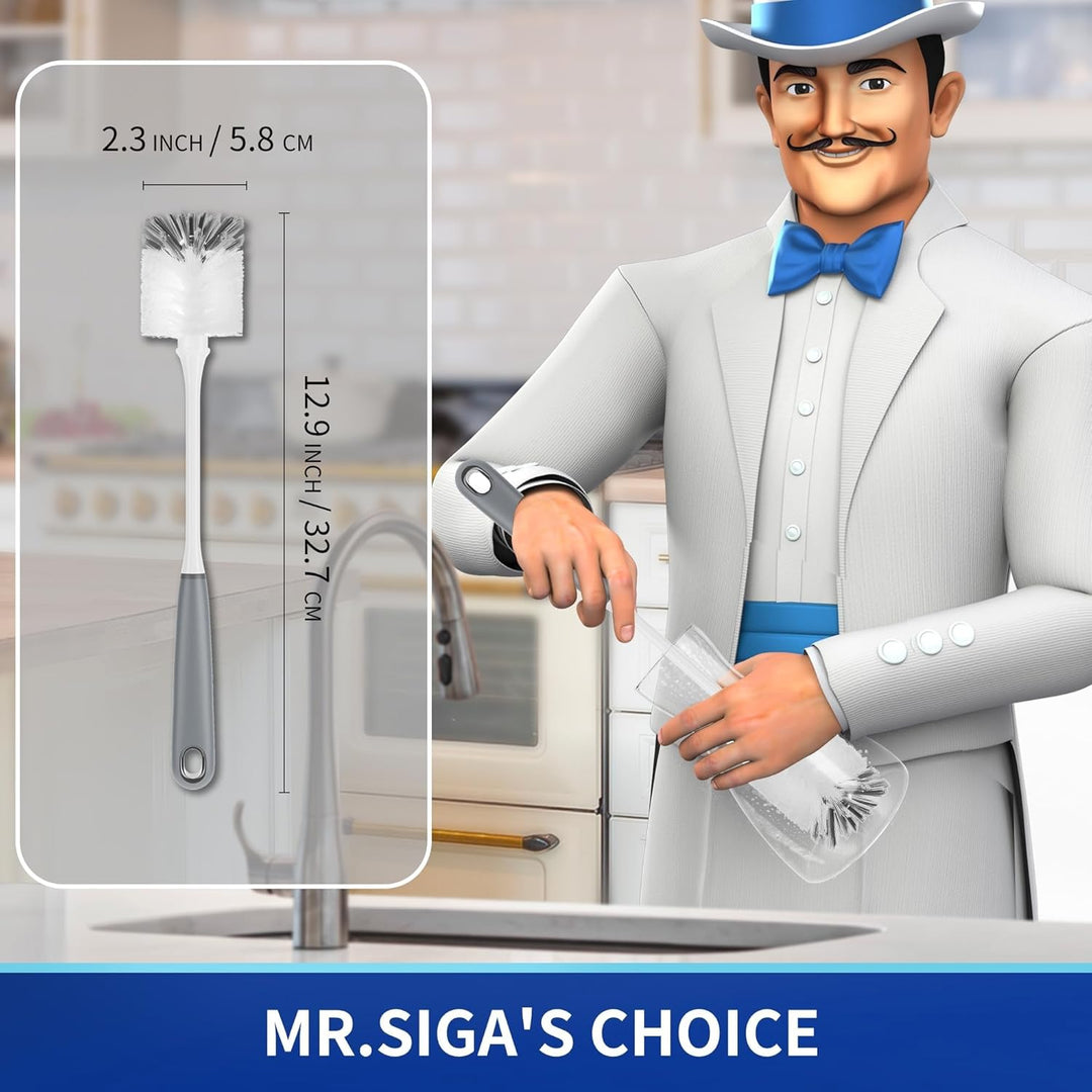 MR.SIGA Flaschenbürste mit langem Griff, Flexible Scheuerbürste für Wasserflaschen, Gläser, Tassen,
