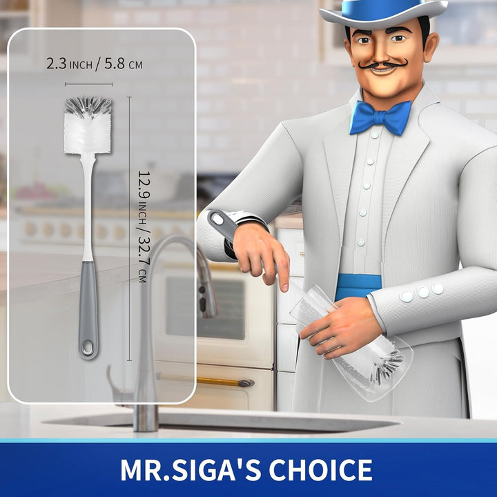 MR.SIGA Flaschenbürste mit langem Griff, Flexible Scheuerbürste für Wasserflaschen, Gläser, Tassen,