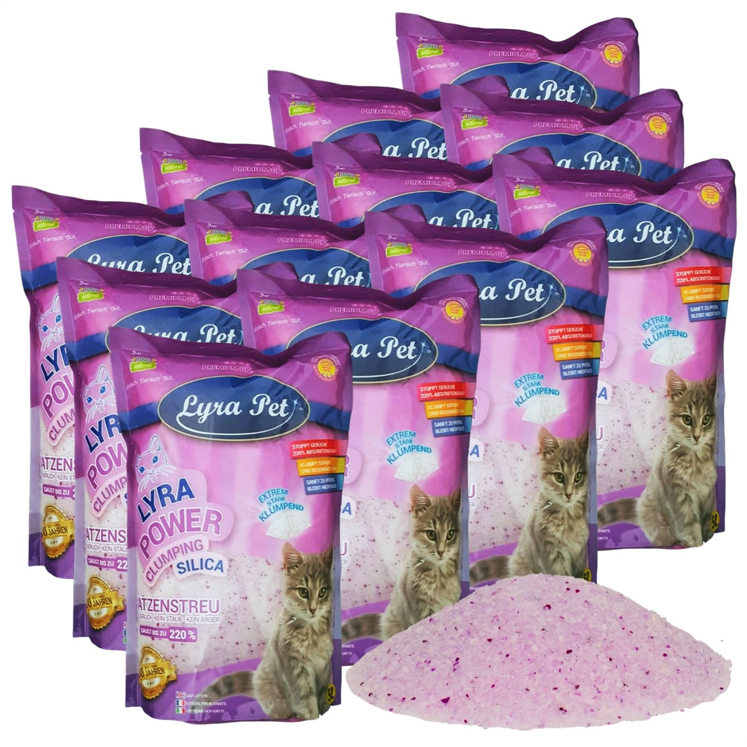 Lyra Pet® | 12 x 5 L = 60 L Lyra Power Clumping Silica Silikat Katzenstreu | Stark Klumpend | Sauber