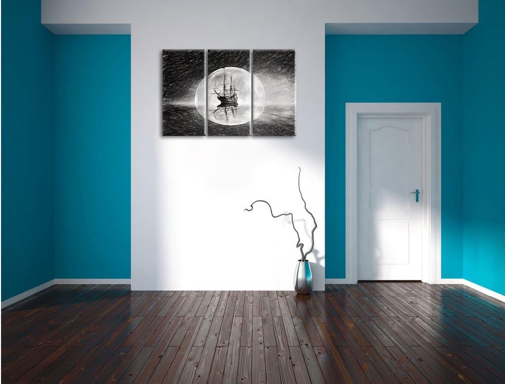 Pixxprint Geisterschiff im Weltall Kunst / 3-Teilig/Gesamtmass 120cm Leinwandbild bespannt auf Holzr