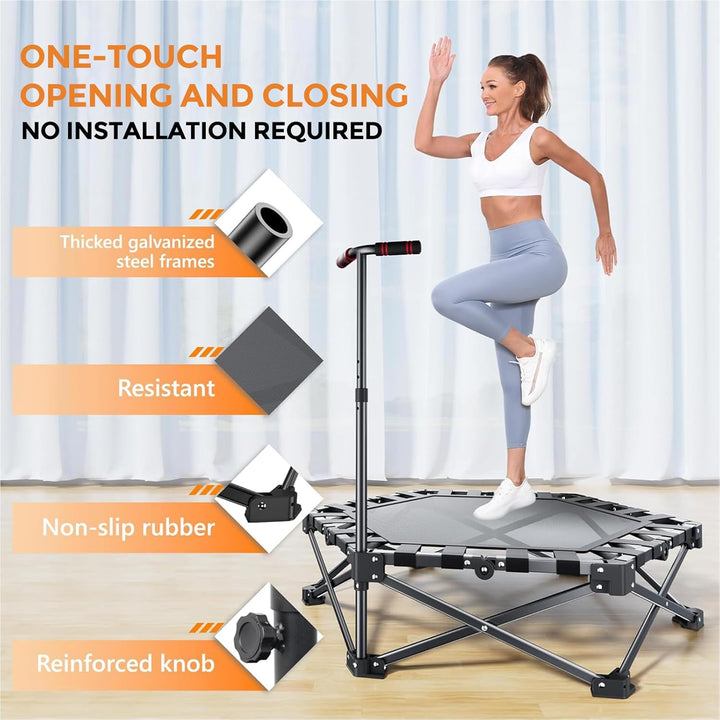 42" Faltbares Rebounder-Trampolin mit verstellbarem Griff, Fitness-Trampolin, Bungee-Rebounder, Jump